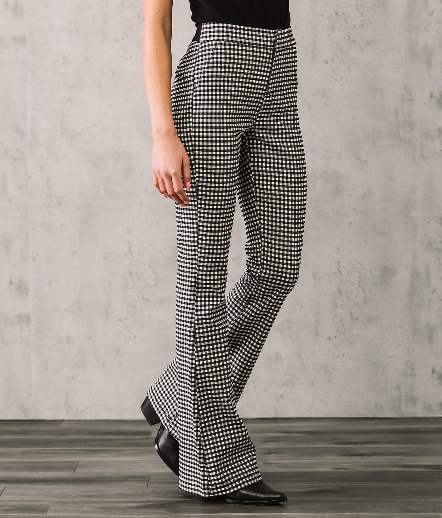 Shinestar Gingham Flare Stretch Pant - Women's Pants in Black