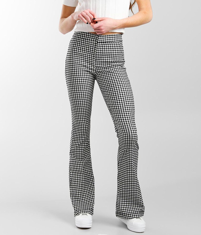 GINGHAM MINI FLARE PANTS - Black / White