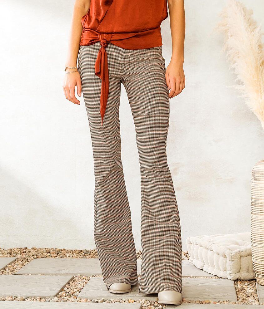 Shinestar Houndstooth Flared Stretch Pant - Women's Pants in Tan Orange ...