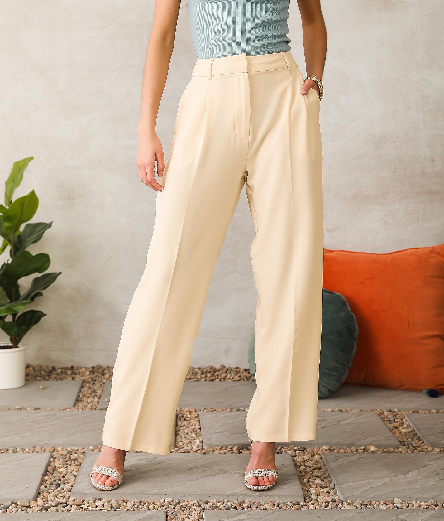 Shinestar Woven Boyfriend Trouser Pant - Women's Pants in White