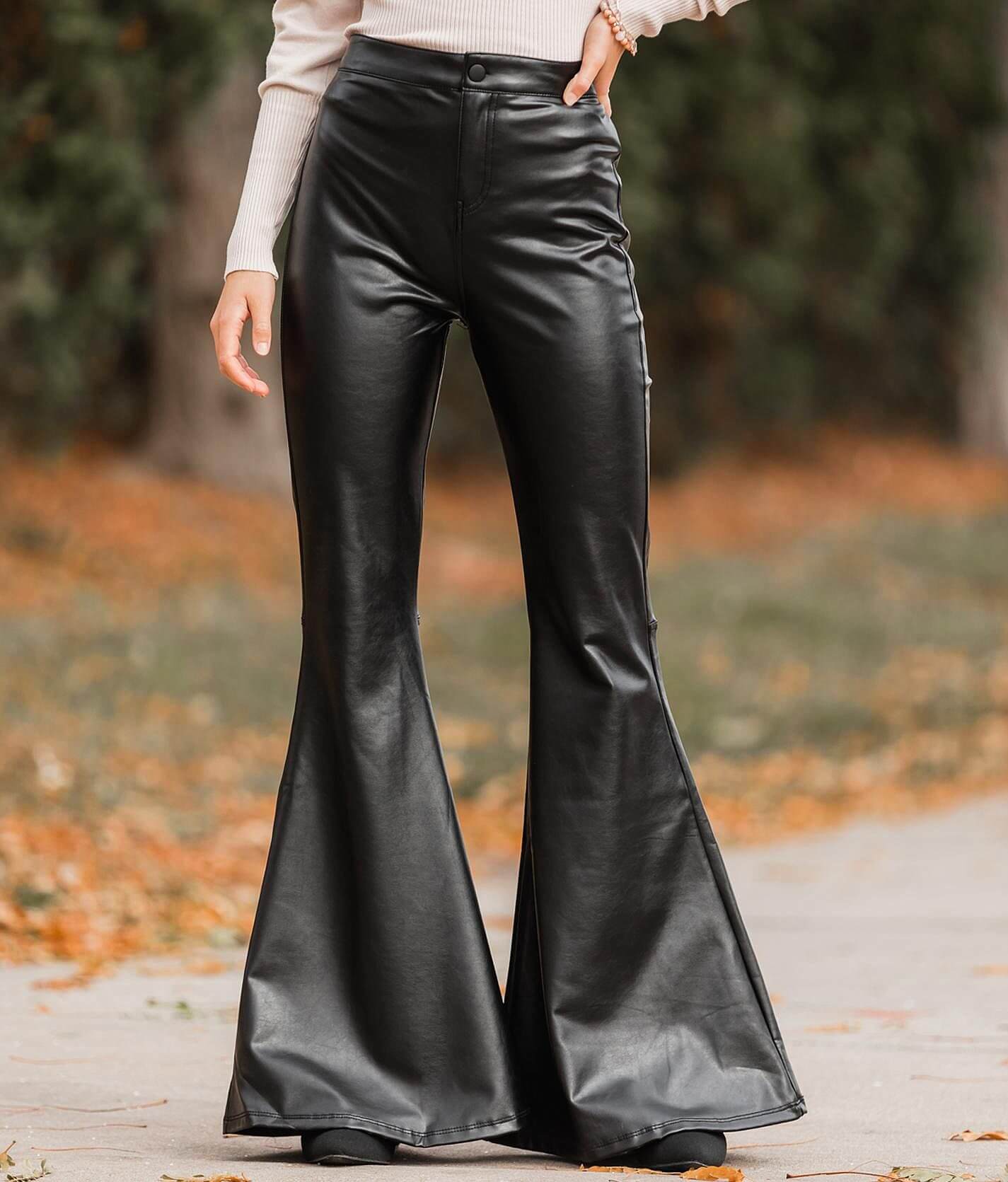 Teeny Vegan Leather Flare Pant In Black