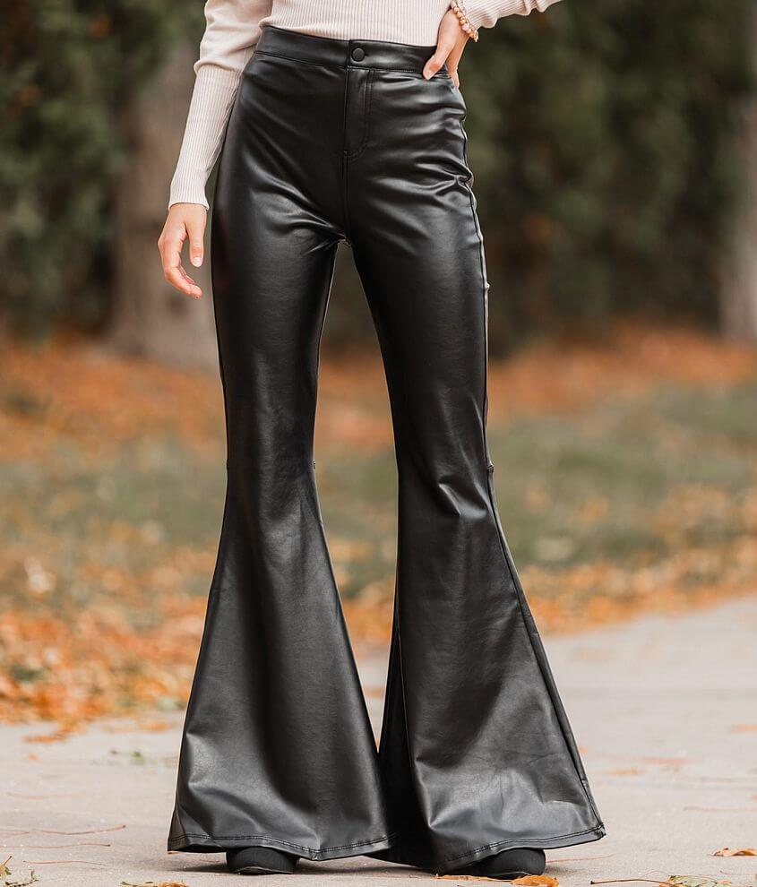 Women's Split Front Leather Look Flared Trousers