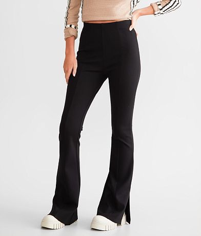Buckle Black Pull On Flare Pleather Stretch Pant - Women's Pants in Black