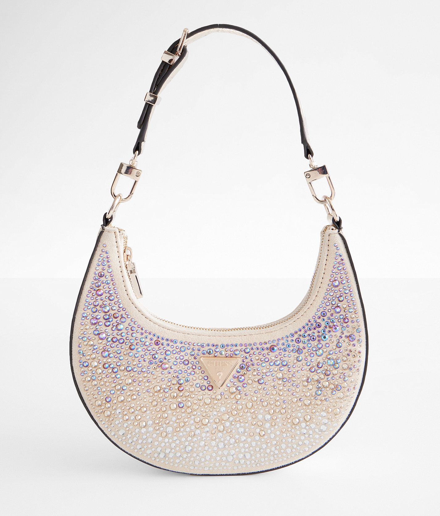 Guess Lua Silver Diamante Chain Mesh Pouch in Gray