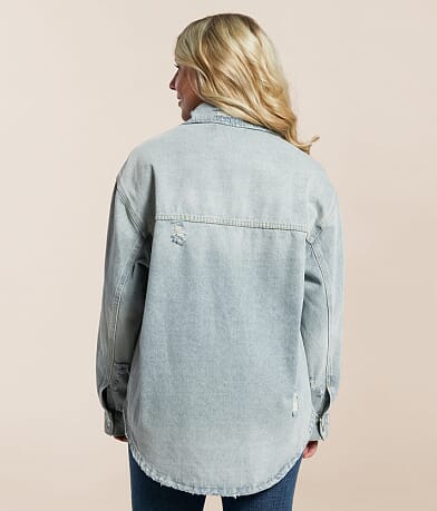 Signature 8 Distressed Denim Shacket back view