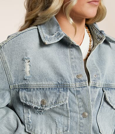 Signature 8 Distressed Denim Shacket misc detail 1 view