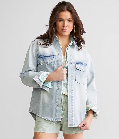 Signature 8 Distressed Denim Shacket front view