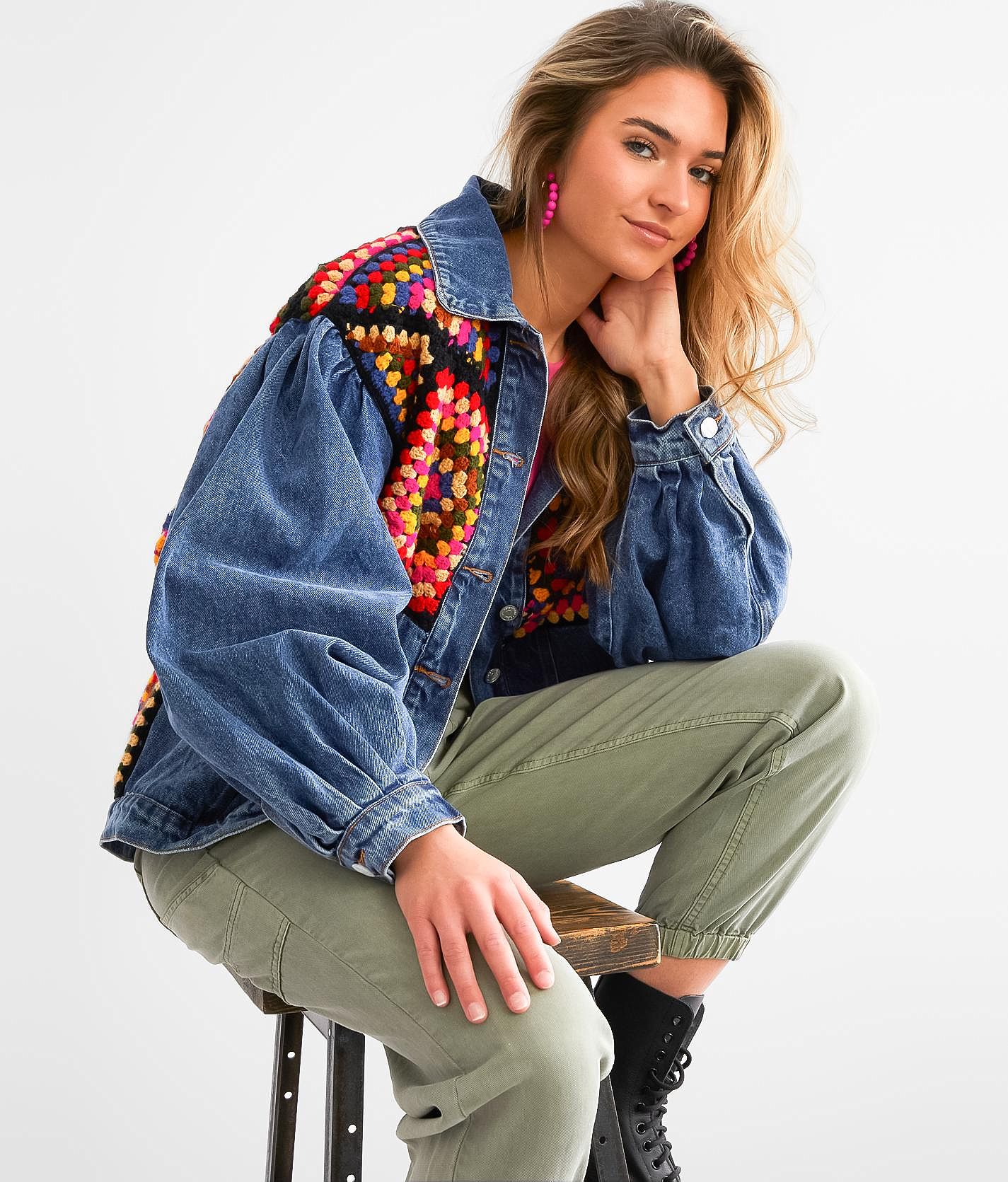 Signature 8 Oversized Crochet Square Denim Jacket - Women's Signature 8 Oversized Crochet Square Denim Jacket - Women's