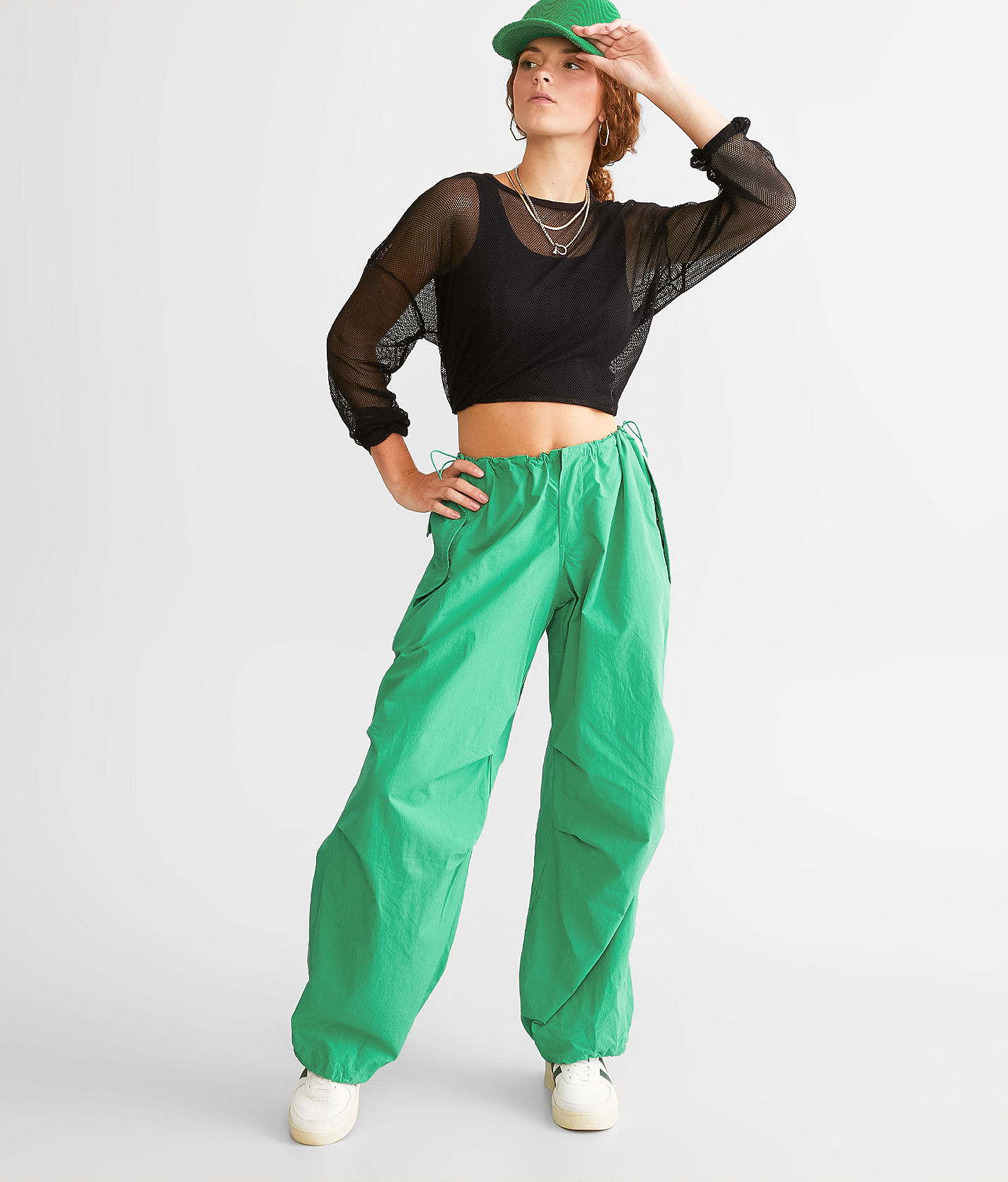 Walk on By Light Green Tie Waist Parachute Pants FINAL SALE – DETOURE