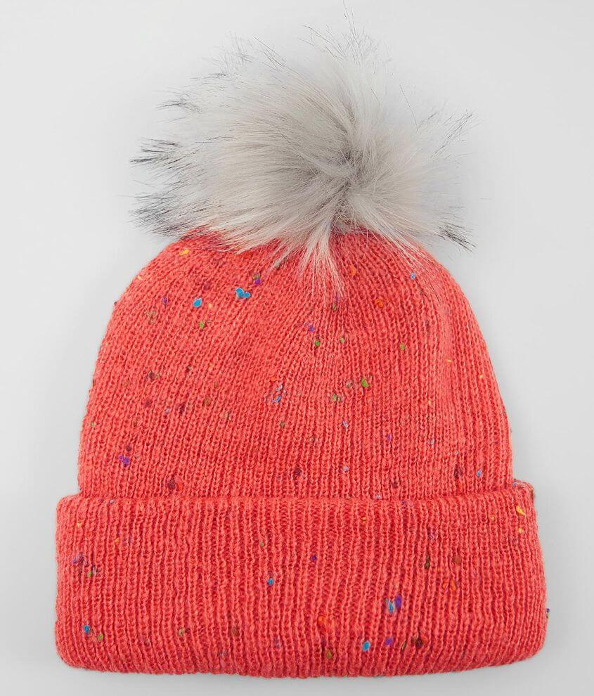 Confetti Yarn Beanie Women's Hats in Coral Buckle