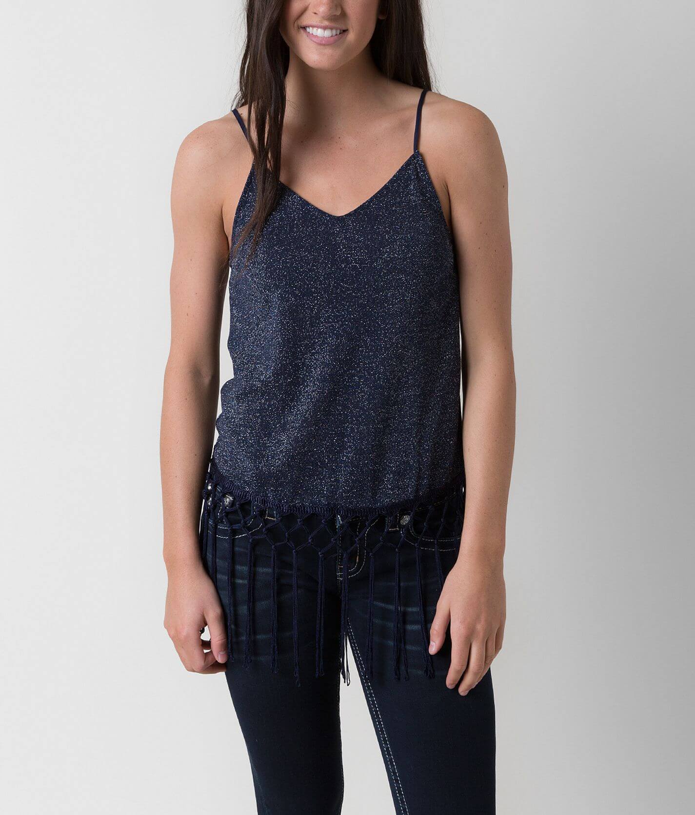 Navy Blue Glitter Simulated Look | Sleeveless Top