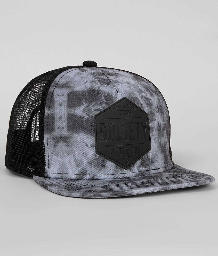 Society Diamond X Trucker Hat Men's Hats in Black Grey Buckle