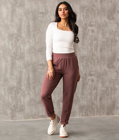 Buckle Black Ribbed Jogger front view