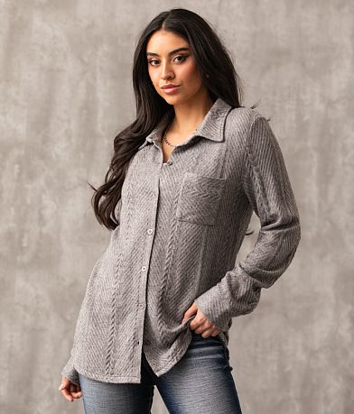Buckle Black Textured Shacket full right side view