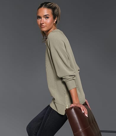 Buckle Black Ribbed Pullover front view