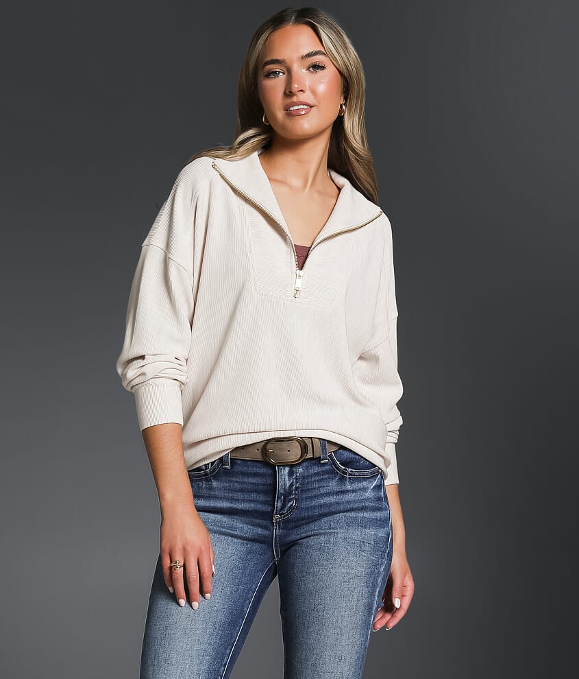 Ribbed Quarter Zip Pullover - thumbnail 2