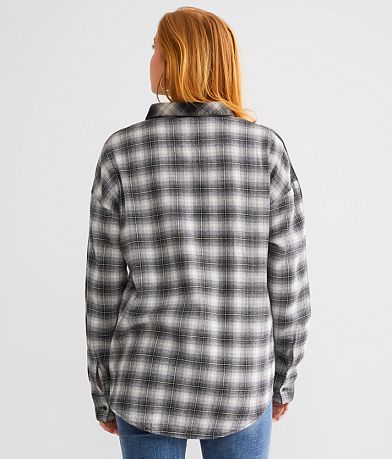BKE Mixed Plaid Boyfriend Flannel Shirt BACK