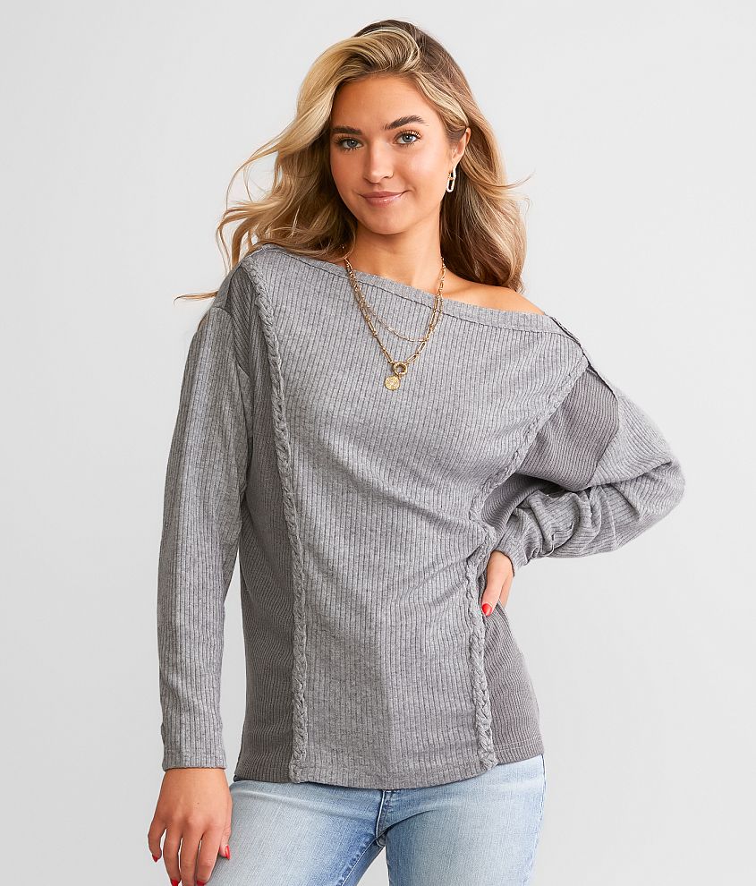 BKE Off The Shoulder Ribbed Top front view