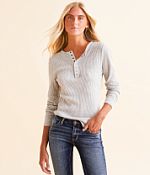 さらに100円引◆WAI KEI◆Stripe henley neck half sleeve knit BKE Waffle Knit Henley - Women's Shirts & Blouses in Steeple