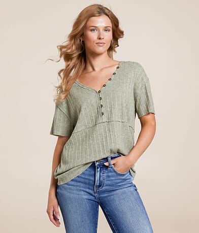 BKE Textured Knit Henley front view