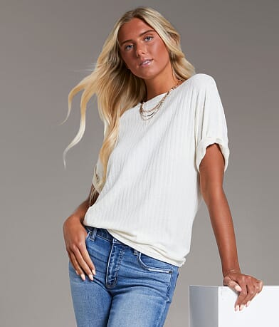 BKE Raw Edge Ribbed Top front view