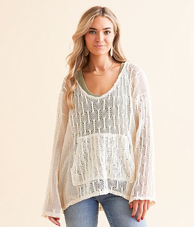 BKE Pieced Crochet Hoodie front view