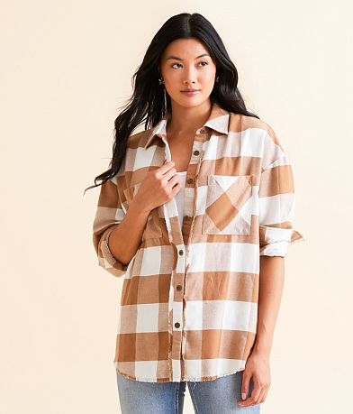 BKE Flannel Boyfriend Shirt front view