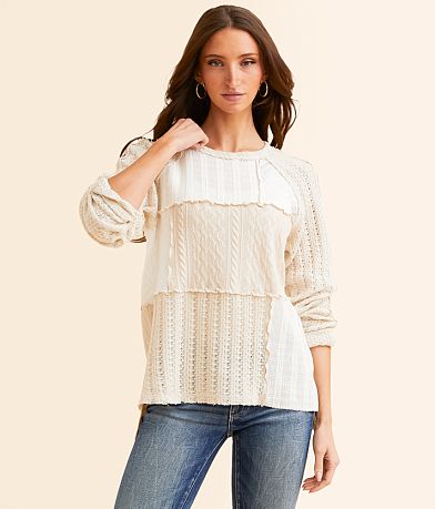 BKE Pieced Raw Edge Top front view