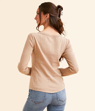BKE Pointelle Washed Henley back view