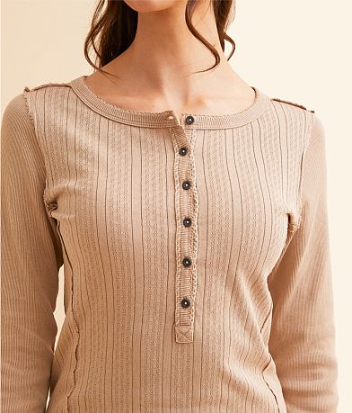 BKE Pointelle Washed Henley misc detail 1 view