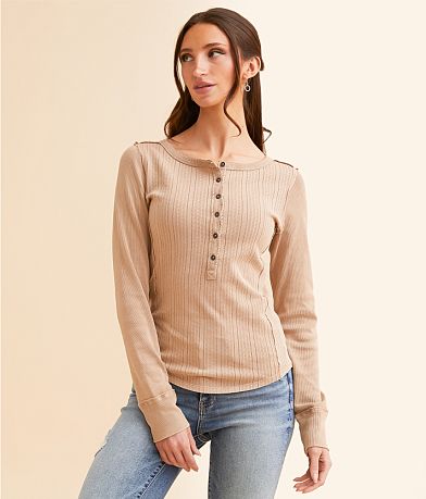 BKE Pointelle Washed Henley front view