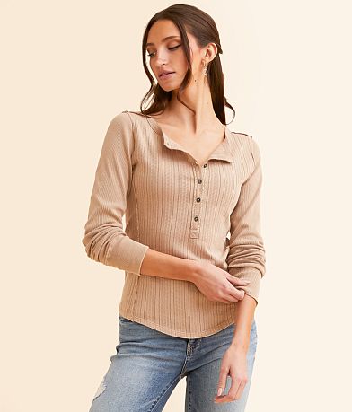BKE Pointelle Washed Henley full right side view