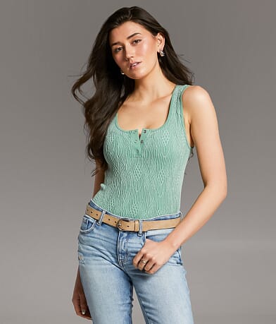 BKE core Textured Henley Tank Top front view