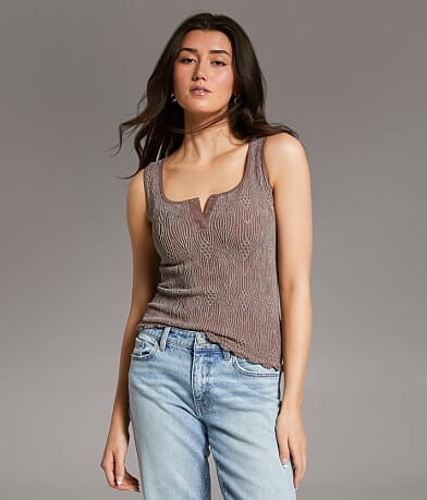 BKE core Textured Henley Tank Top front view