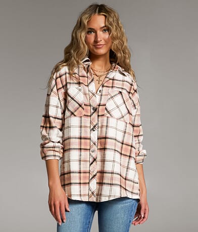 BKE Flannel Boyfriend Shirt front view