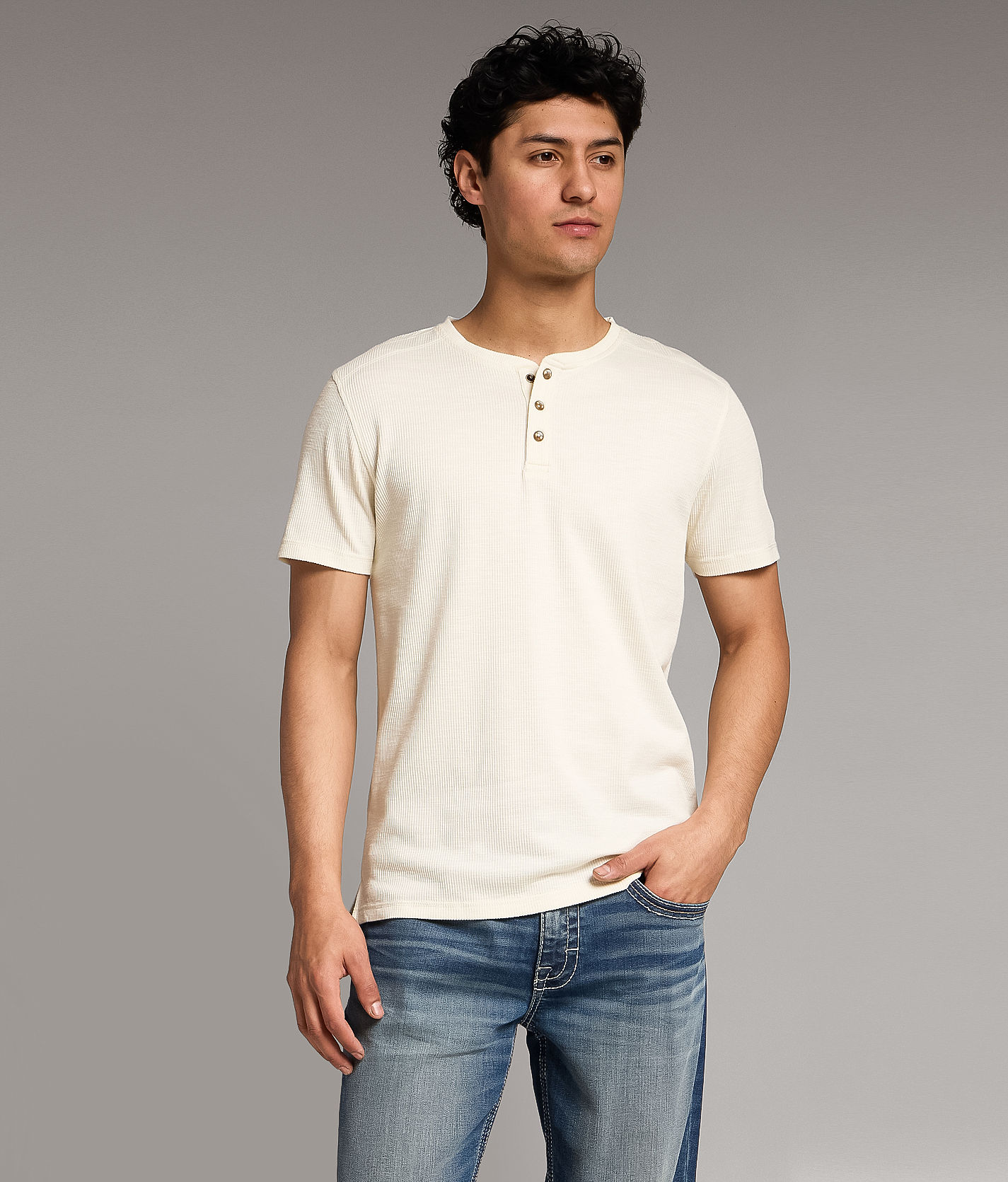 BKE Ribbed Henley - Men's T-Shirts in Cream | Buckle