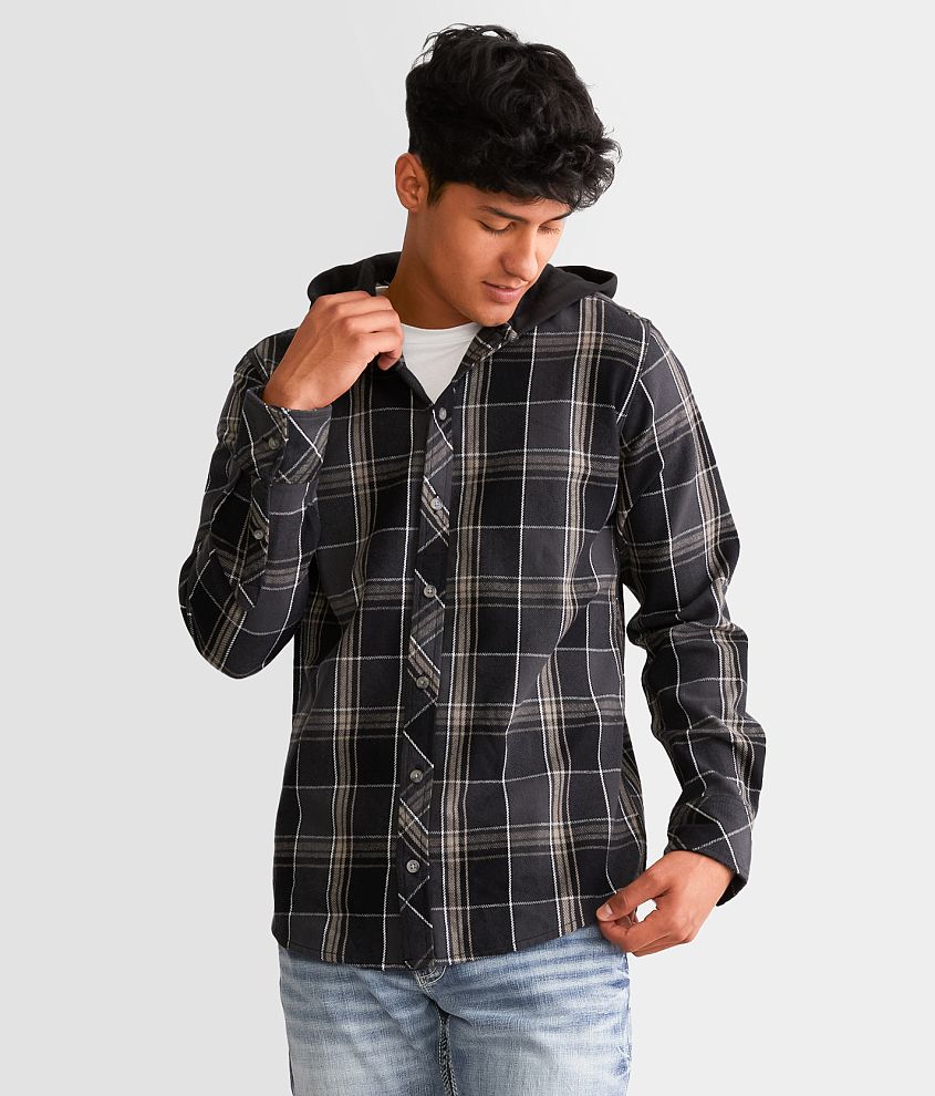 Departwest Hooded Flannel Shirt - Black Small, Men's