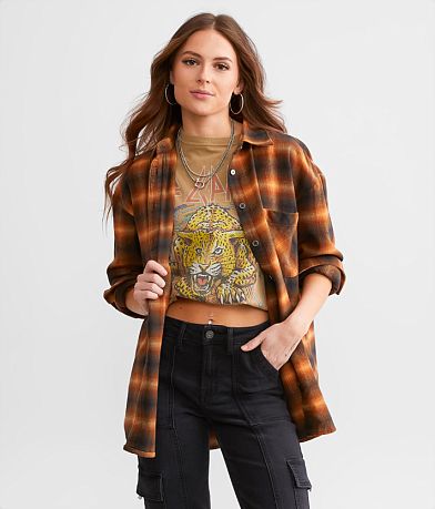 Gilded Intent Washed Plaid Boyfriend Flannel Shirt front view