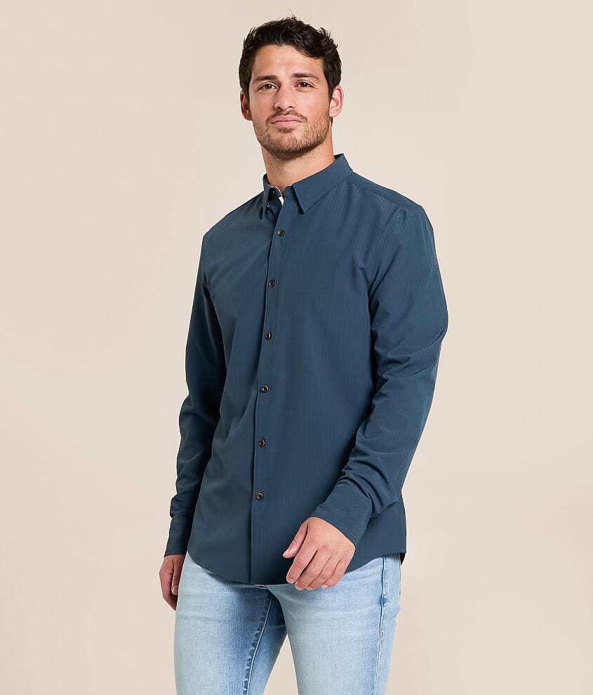 Tonal Striped Athletic Performance Stretch Shirt