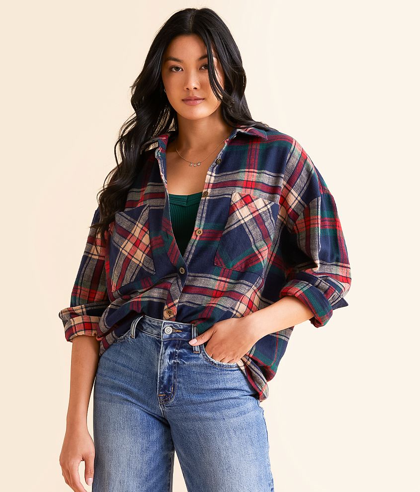 Modish Rebel Plaid Boyfriend Shirt front view