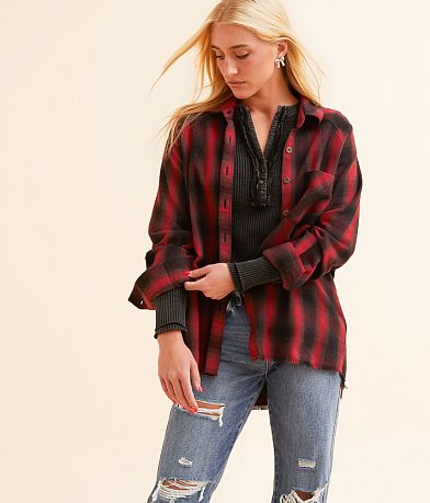 Modish Rebel Plaid Flannel Boyfriend Shirt front view