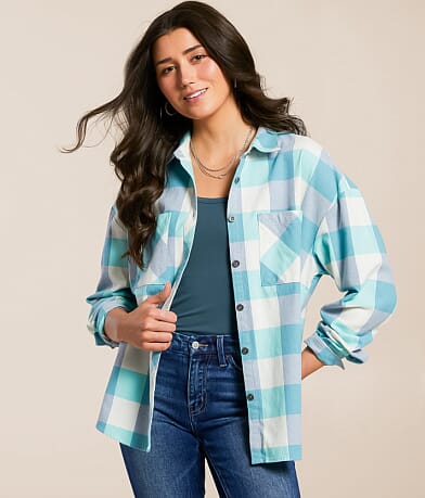 Modish Rebel Plaid Boyfriend Shirt front view