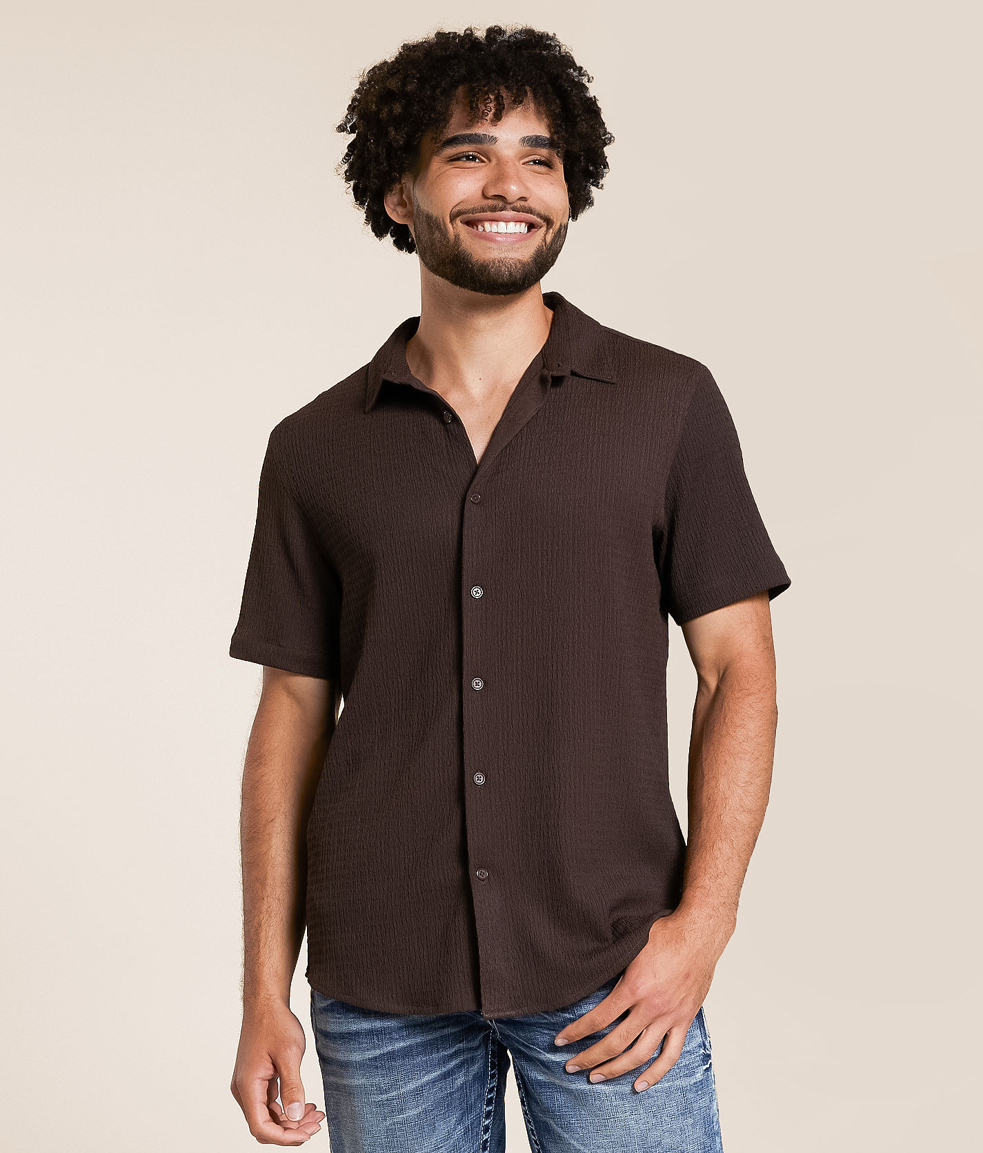 Camisas Fashion Nova Nolan Textured Hombre Marrones De Camisa