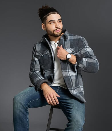 Outpost Makers Plaid Sherpa Shacket front view