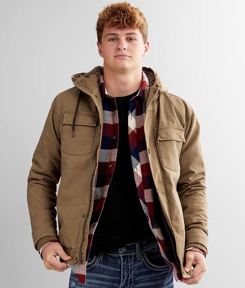 Mens khaki jacket store with hood