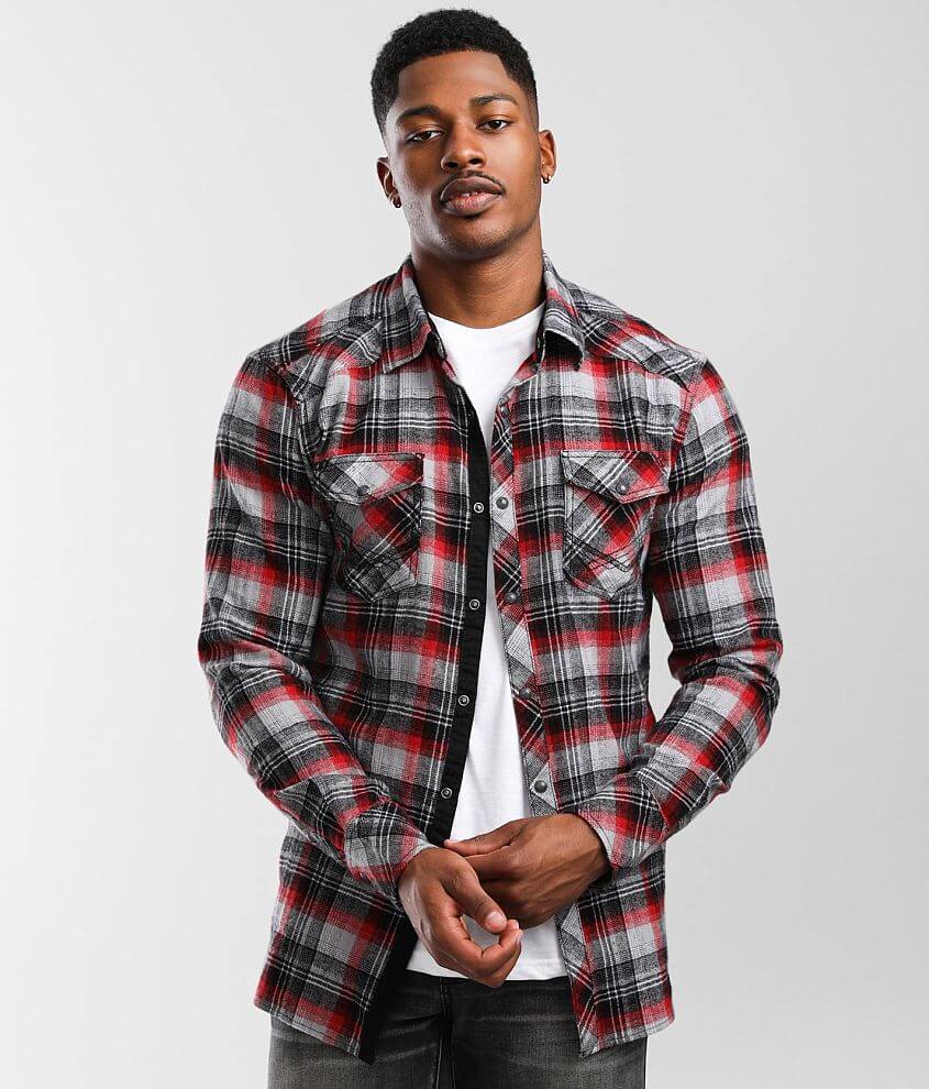 BKE Plaid Athletic Flannel Shirt - Men's Shirts in Red | Buckle