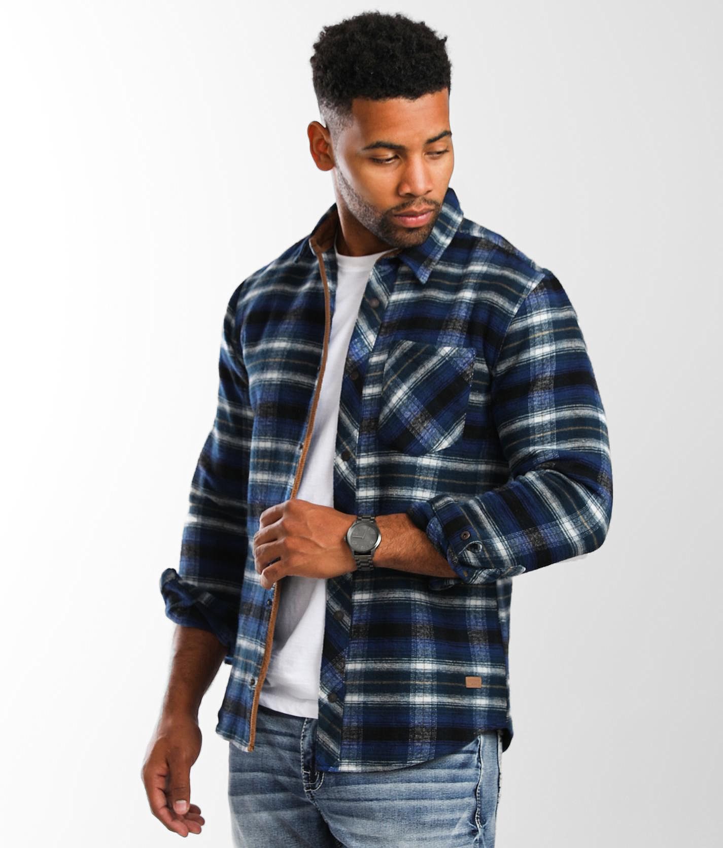 Outpost Makers Plaid Flannel Shirt - Orange/Brown Small, Men's