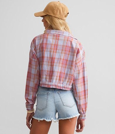 Gilded Intent Plaid Cropped Shirt back view