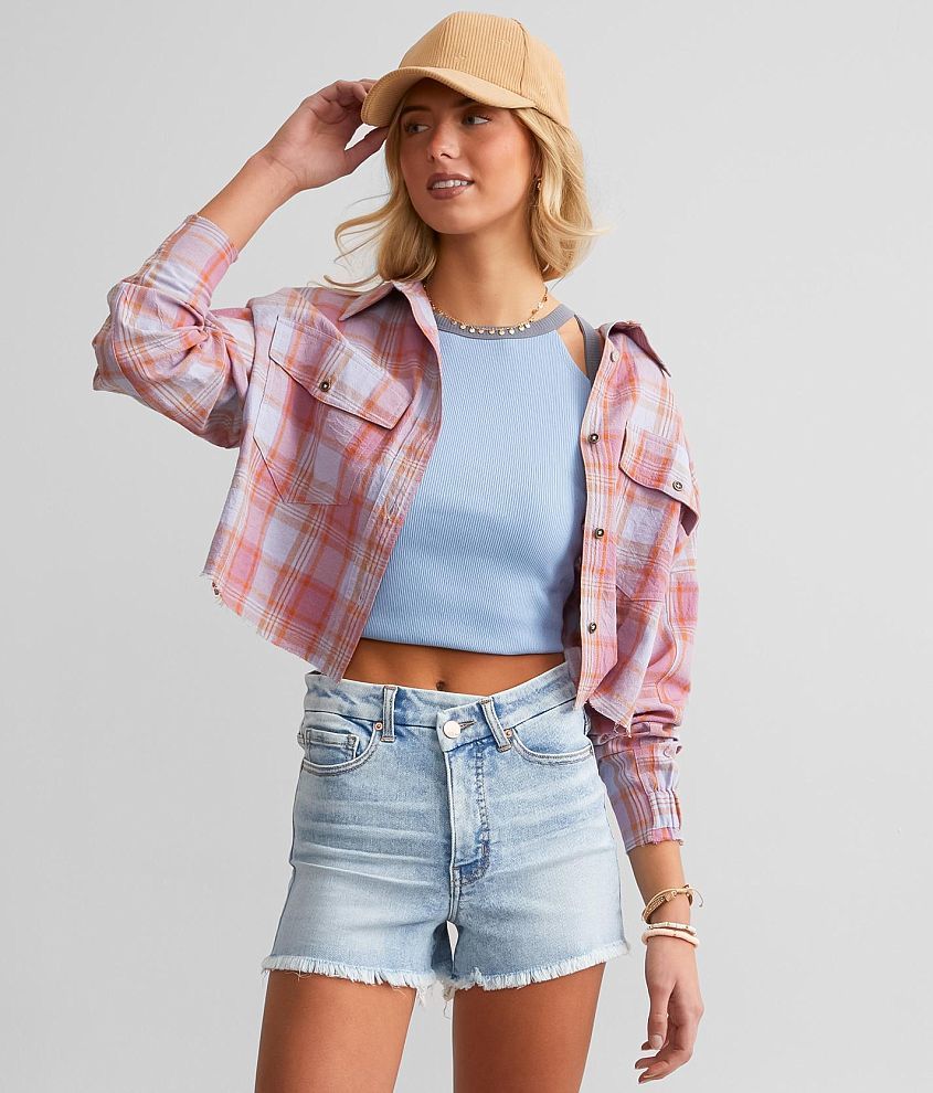 Gilded Intent Plaid Cropped Shirt front view