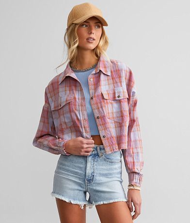 Gilded Intent Plaid Cropped Shirt full left side view